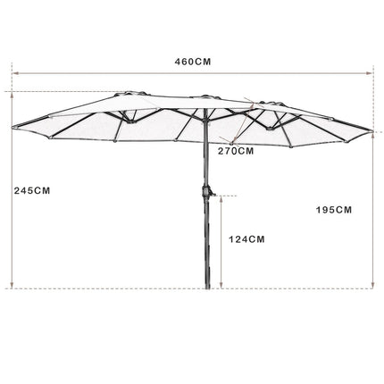 Large Double Umbrella with Crank, UV Protection, Brown