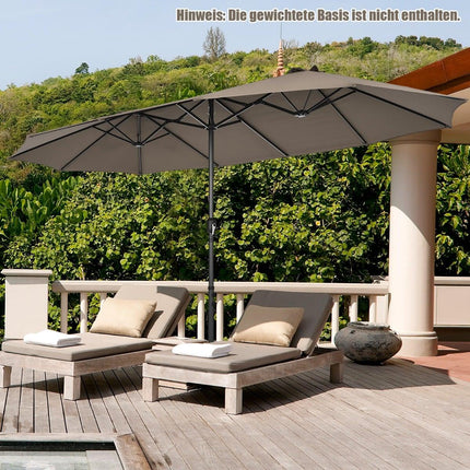 Large Double Umbrella with Crank, UV Protection, Brown