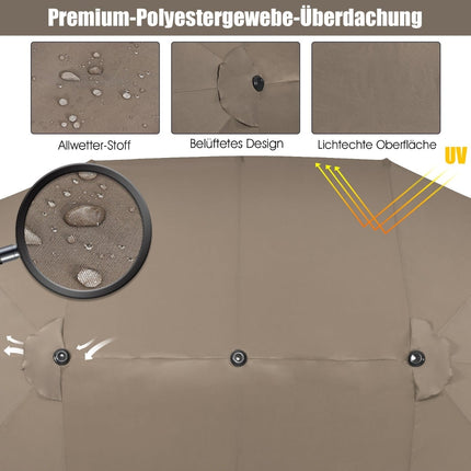 Large Double Umbrella with Crank, UV Protection, Brown
