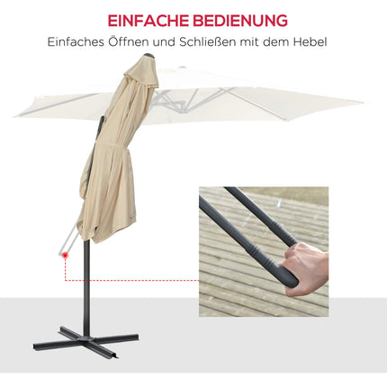 Large Garden Parasol with Stand, Cream, UV30+ Polyester