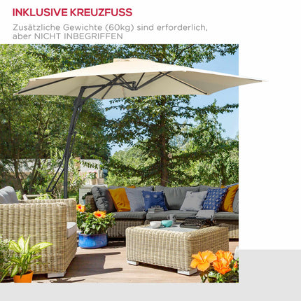 Large Garden Parasol with Stand, Cream, UV30+ Polyester