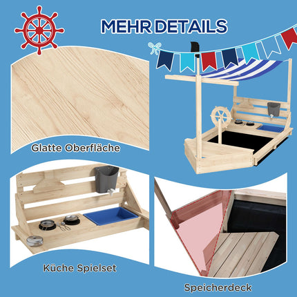 Wooden sandbox with lid - Ship design, 180x103x144.5 cm