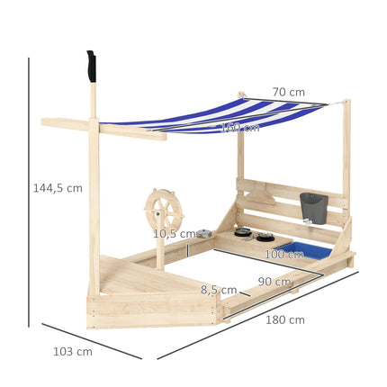 Wooden sandbox with lid - Ship design, 180x103x144.5 cm