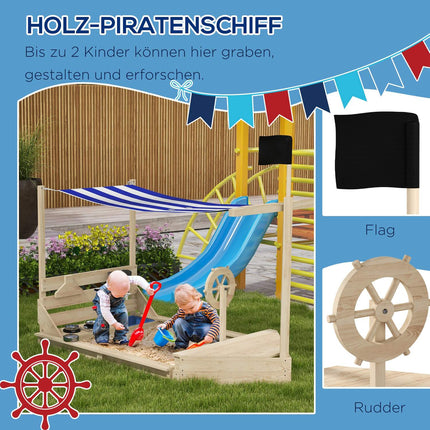 Wooden sandbox with lid - Ship design, 180x103x144.5 cm