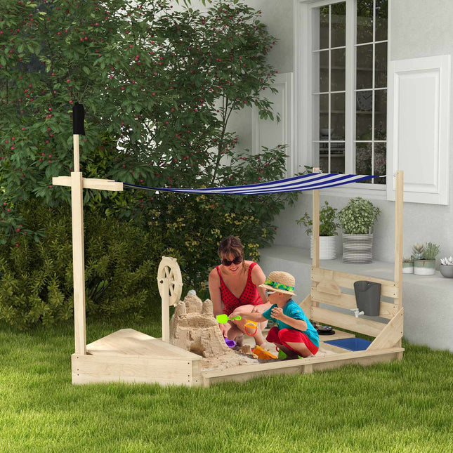 Wooden sandbox with lid - Ship design, 180x103x144.5 cm