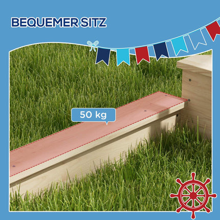Wooden sandbox with lid - Ship design, 180x103x144.5 cm