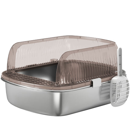 Large Stainless Steel Cat Litter Box with Scoop, 53x42x27cm