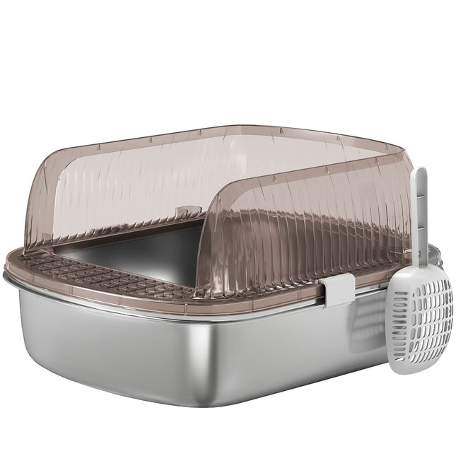 Large Stainless Steel Cat Litter Box with Scoop, 53x42x27cm