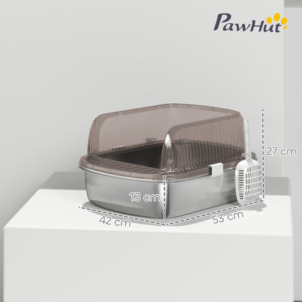 Large Stainless Steel Cat Litter Box with Scoop, 53x42x27cm