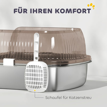 Large Stainless Steel Cat Litter Box with Scoop, 53x42x27cm