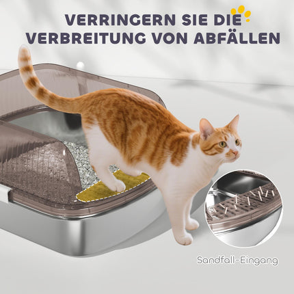 Large Stainless Steel Cat Litter Box with Scoop, 53x42x27cm