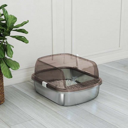 Large Stainless Steel Cat Litter Box with Scoop, 53x42x27cm