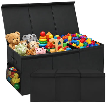Large Toy Chest with Lid and Divider 132 l, 94 x 39 x 35 cm, Black, Foldable