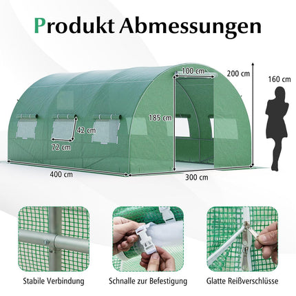 Large Walk-In Greenhouse 12m² with PE Cover & Iron Frame