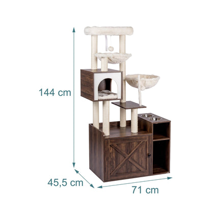 Large White Cat Tree with Litter Cabinet & Sisal Posts