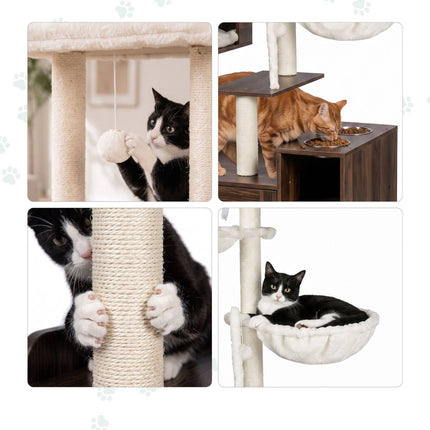 Large White Cat Tree with Litter Cabinet & Sisal Posts