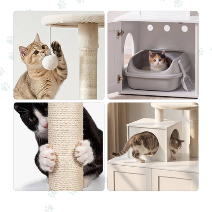 Large White Cat Tree with Litter Tray and Sisal Posts