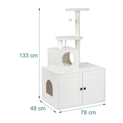 Large White Cat Tree with Litter Tray and Sisal Posts