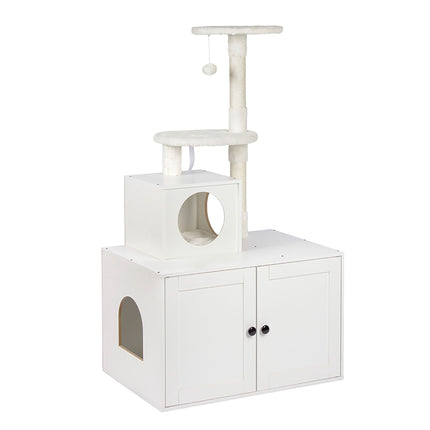 Large White Cat Tree with Litter Tray and Sisal Posts