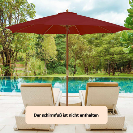 Large Wooden Patio Umbrella, 300cm, Red, Bamboo Ribs