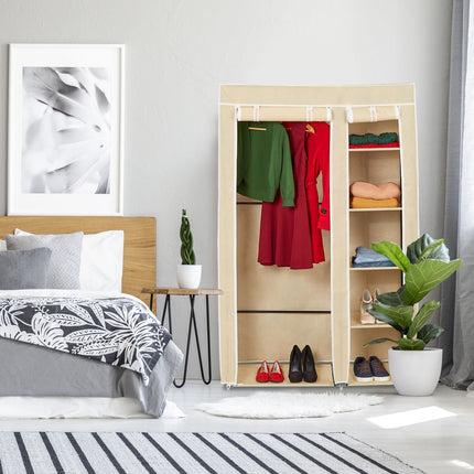 Large fabric wardrobe with clothes rail