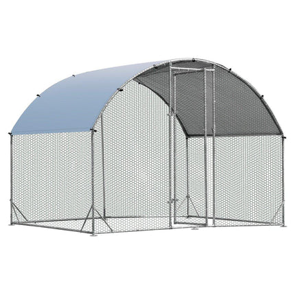 Large galvanized metal chicken coop with waterproof cover for outdoor use 190 x 280 cm