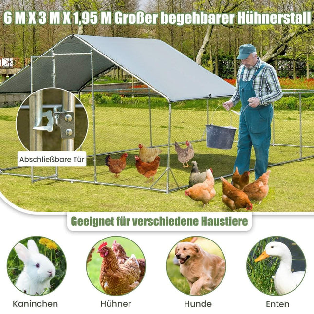 Large metal chicken coop with waterproof and sunproof cover galvanized outdoor pet enclosure silver