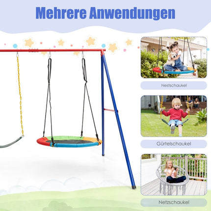 Large metal swing stand with sturdy A-frame ground anchor, non-slip & foot cap
