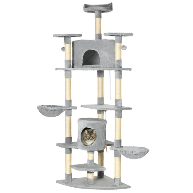 Large cat tree with hammocks and caves, 200cm, light grey