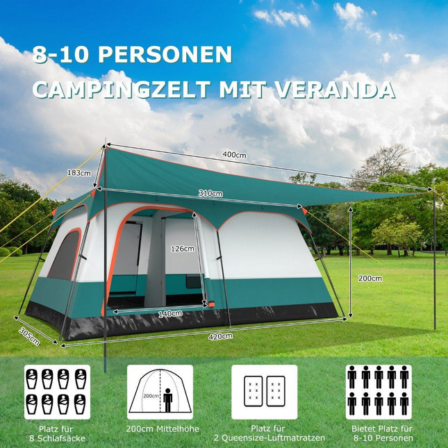 Large tent with awning & floor & 2 rooms & 2 entrances & carrying bag camping tent family tent L
