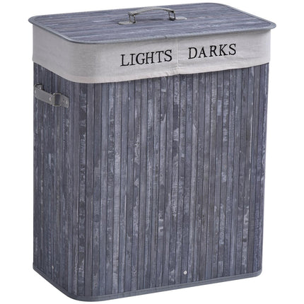100L gray laundry basket - Washable canvas and bamboo