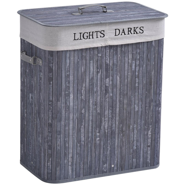 100L gray laundry basket - Washable canvas and bamboo
