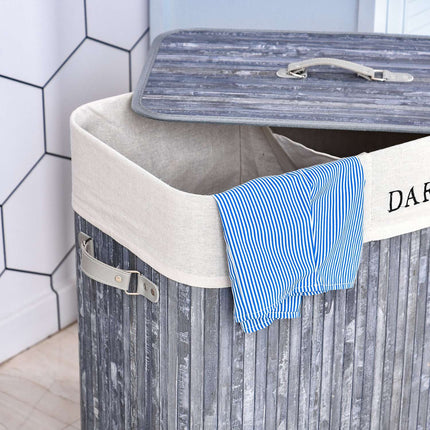 100L gray laundry basket - Washable canvas and bamboo