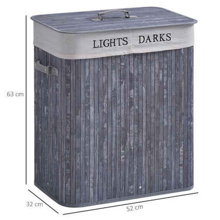 100L gray laundry basket - Washable canvas and bamboo
