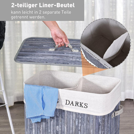 100L gray laundry basket - Washable canvas and bamboo