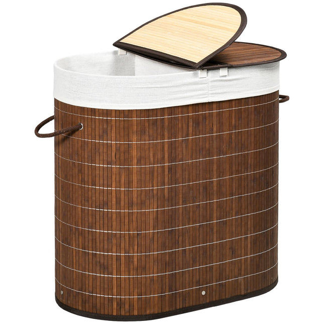 Bamboo laundry basket with lid - 100L, 2 bags included