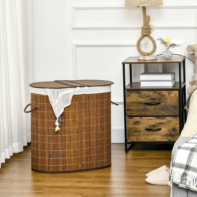 Bamboo laundry basket with lid - 100L, 2 bags included