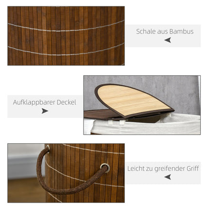Bamboo laundry basket with lid - 100L, 2 bags included