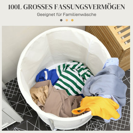 Laundry basket with wheels, 100L steel frame, removable bag