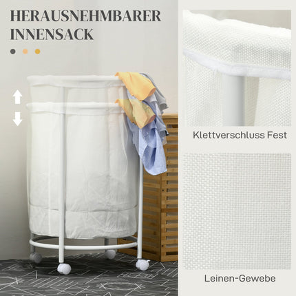 Laundry basket with wheels, 100L steel frame, removable bag