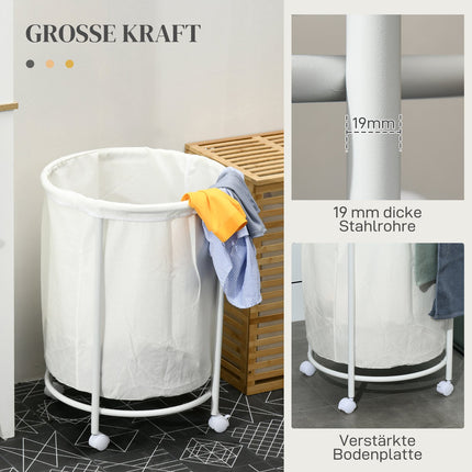 Laundry basket with wheels, 100L steel frame, removable bag