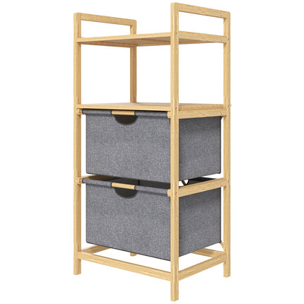 Bamboo laundry basket with 2 fabric baskets, 35.4 L, natural