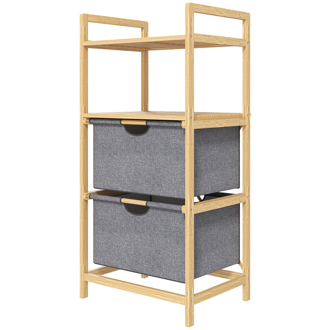 Bamboo laundry basket with 2 fabric baskets, 35.4 L, natural