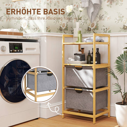 Bamboo laundry basket with 2 fabric baskets, 35.4 L, natural