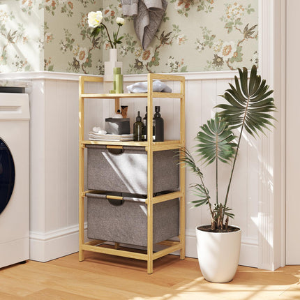 Bamboo laundry basket with 2 fabric baskets, 35.4 L, natural