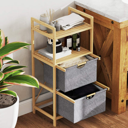 Bamboo laundry basket with 2 fabric baskets, 35.4 L, natural