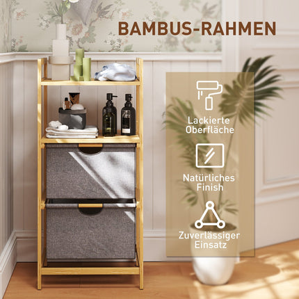 Bamboo laundry basket with 2 fabric baskets, 35.4 L, natural