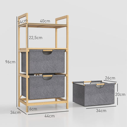 Bamboo laundry basket with 2 fabric baskets, 35.4 L, natural