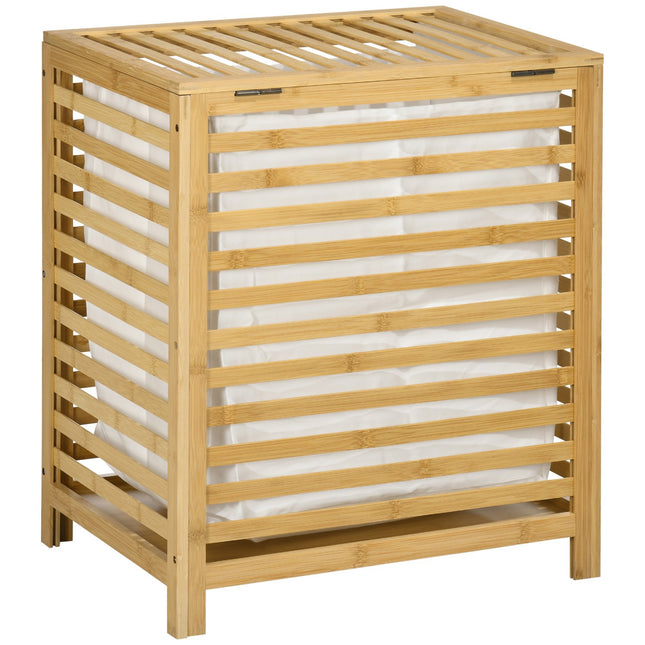 Bamboo laundry basket 55L with lid & removable bag