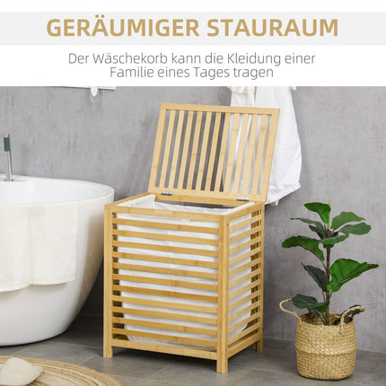 Bamboo laundry basket 55L with lid & removable bag
